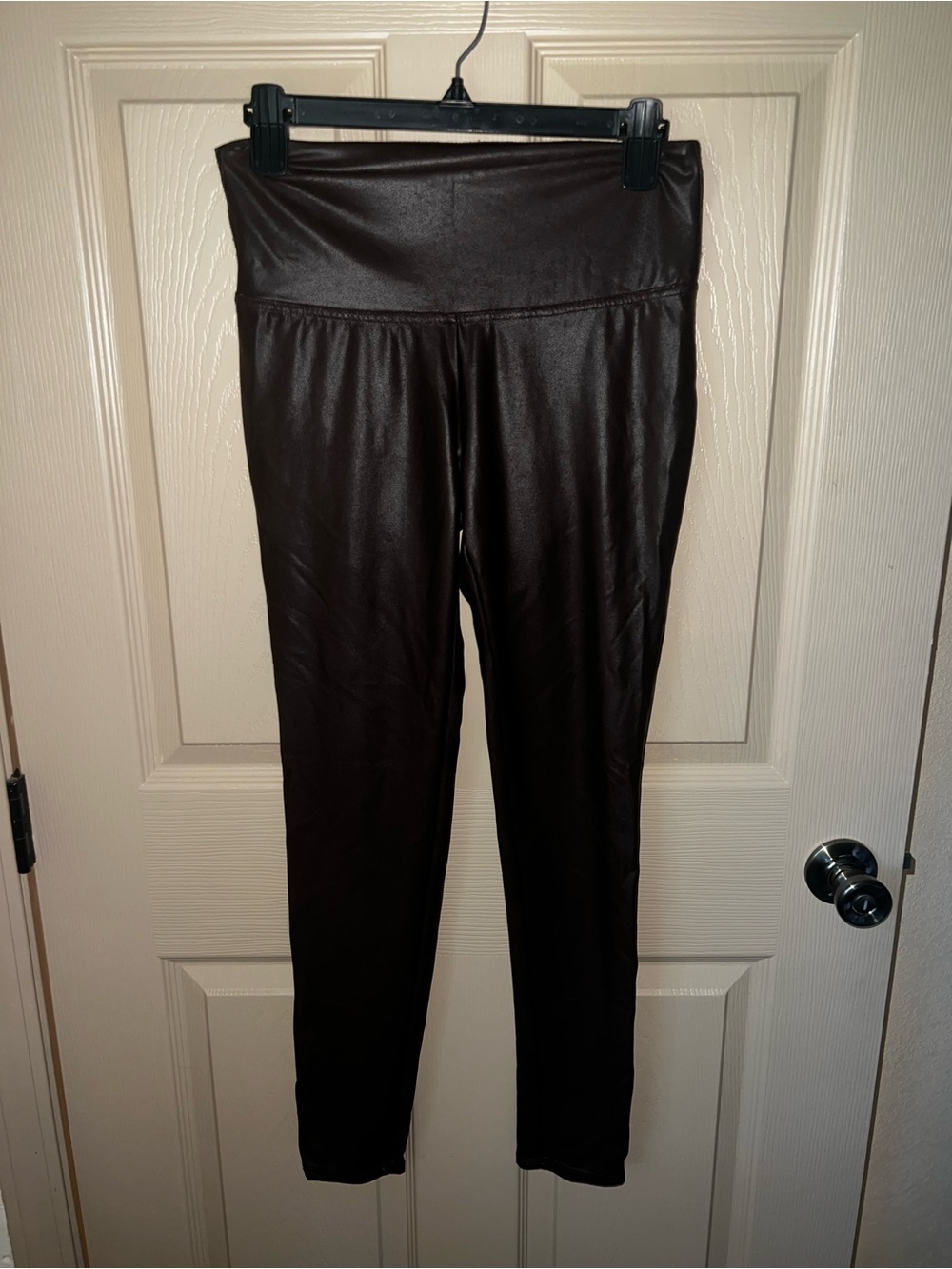 High-Waist Faux Leather Leggings - Dark Brown